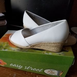 White open toe wedges